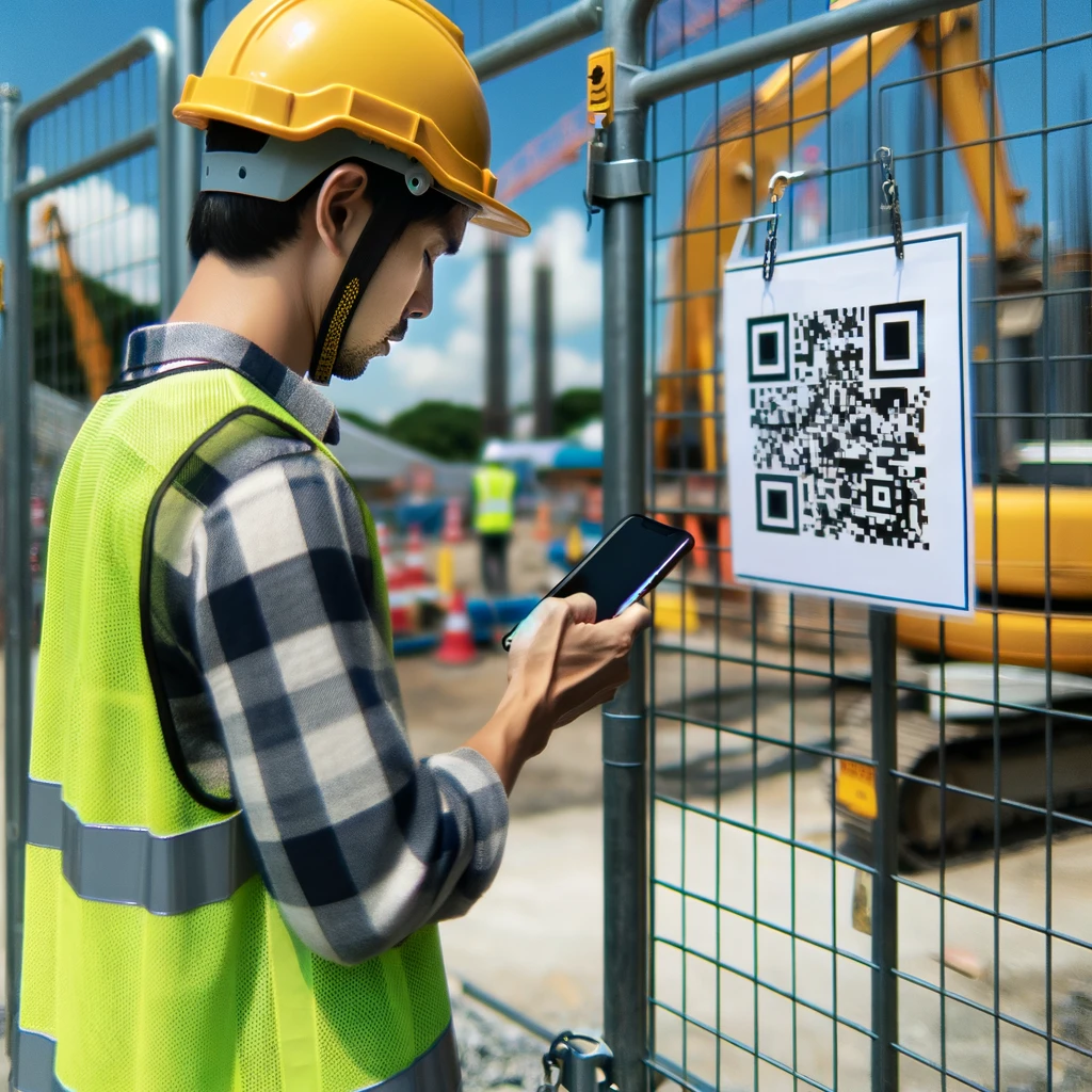 construction worker scanning QR code